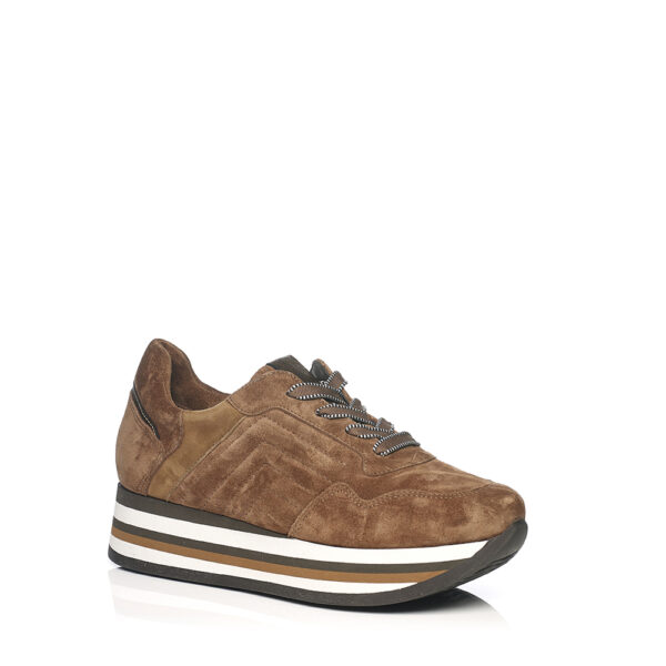 SOFTWAVES SNEAKERS IN VELOUR COGNAC WITH LACES COMFORT AND LIGHT