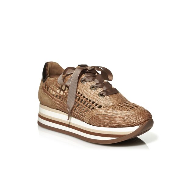 Softwaves Wedge sneakers in rafia cognac with laces